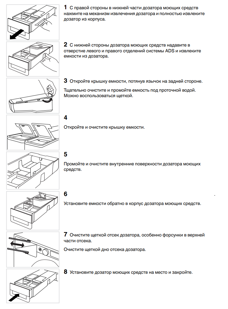 Этап 1: Очистка дозатора ADS стиральной машины